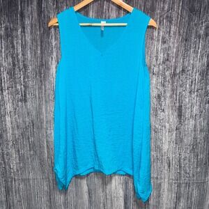 Lulu B Blue Flowy V Neck Light Weight Pre-Shrunk Tank Top Women Size M